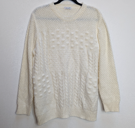 White Cable-Knit Jumper - L