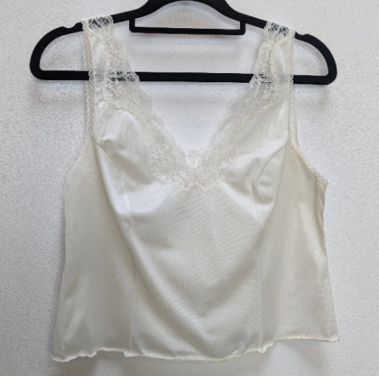 Sheer Cream Lacy Cropped Cami Top - XS