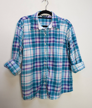 Load image into Gallery viewer, Turquoise + Pink Plaid Fleece Shirt - L
