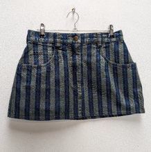 Load image into Gallery viewer, Blue + Green Stripe Denim Micro Mini-Skirt - S
