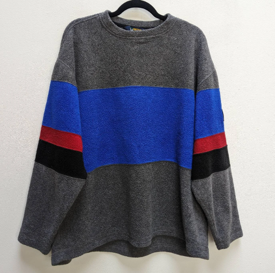 Grey + Blue Fleece Sweatshirt - M