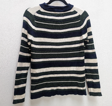 Load image into Gallery viewer, Green + Navy Stripe Ribbed Jumper - M
