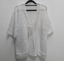 Load image into Gallery viewer, White Crochet Tie-Front Cardigan - L
