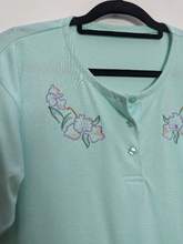 Load image into Gallery viewer, Turquoise T-Shirt with Floral Embroidery - L
