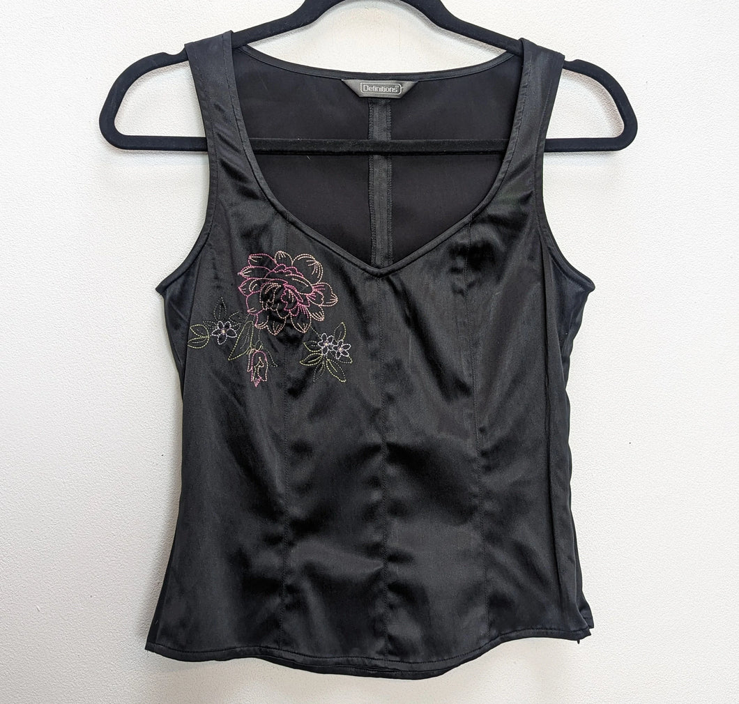 Black Top with Floral Embroidery - S