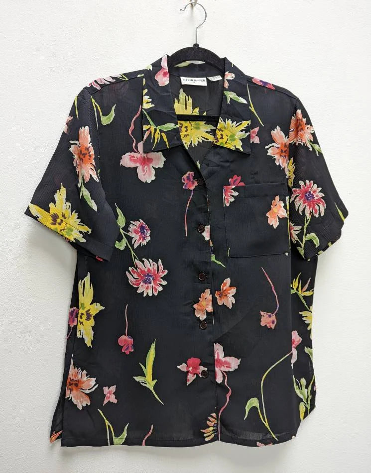 Black Floral Blouse - L