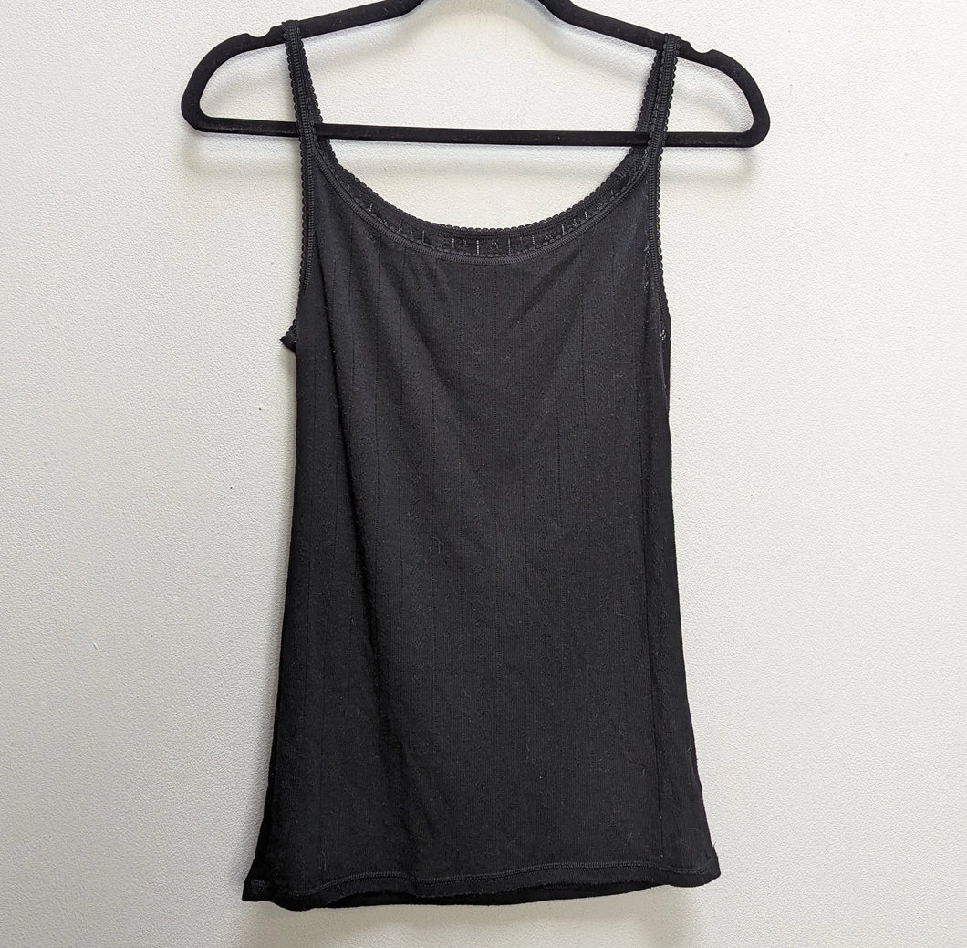 Black Pointelle Vest Top - M