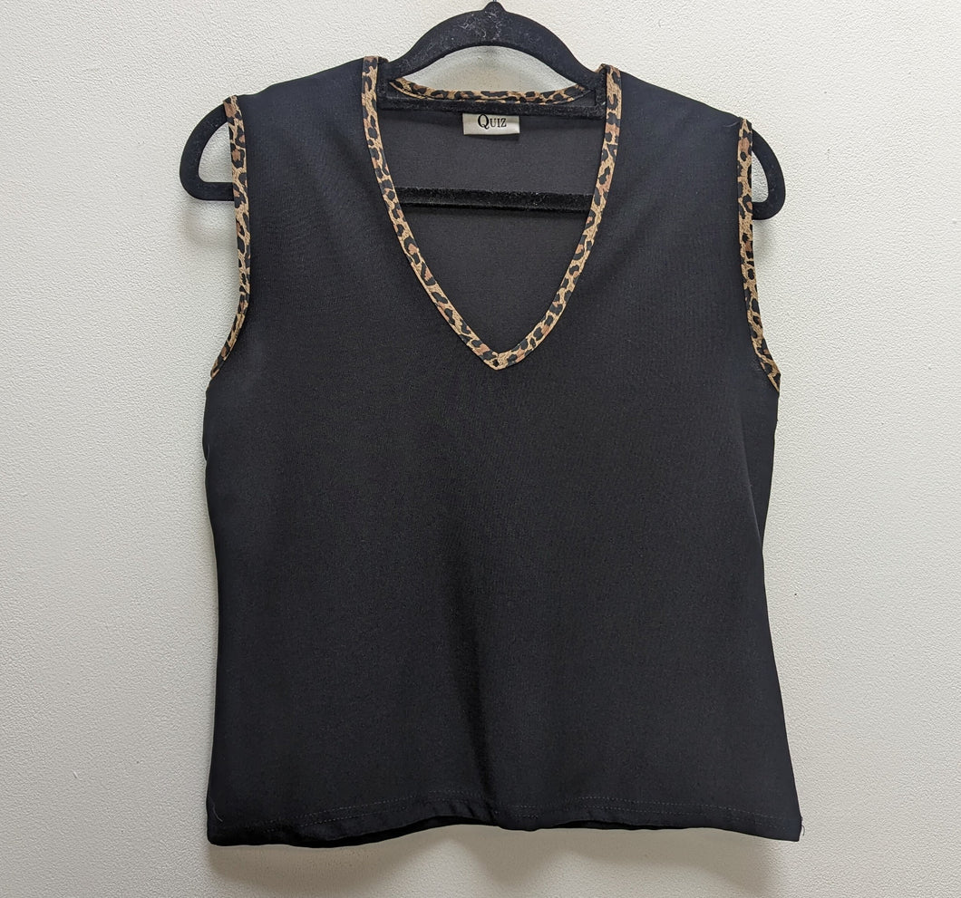 Black Top With Leopard Trim - S