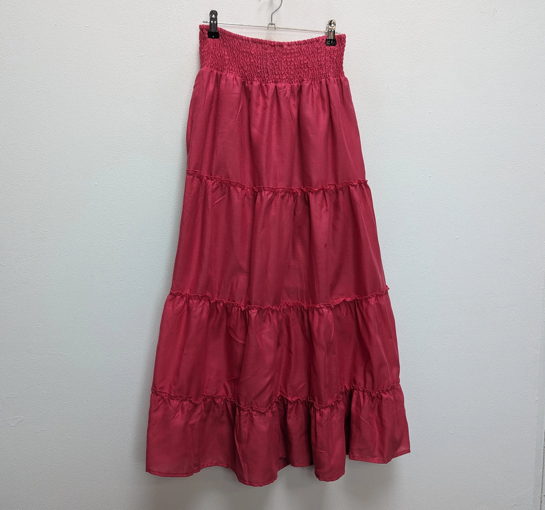 Bright Pink Tiered Maxi-Skirt - S