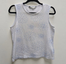 Load image into Gallery viewer, White + Blue Floral Top with Sequins - M
