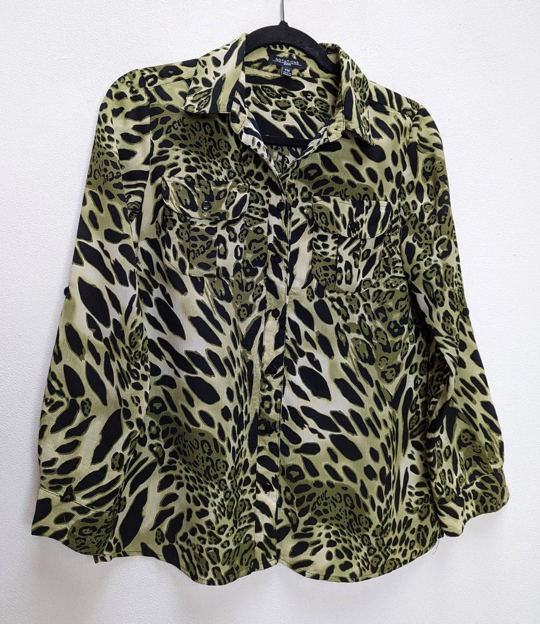 Green Leopard Print Blouse - M