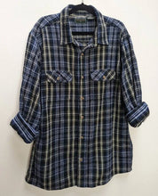 Load image into Gallery viewer, Blue, Black + White Check Flannel Shirt - XL
