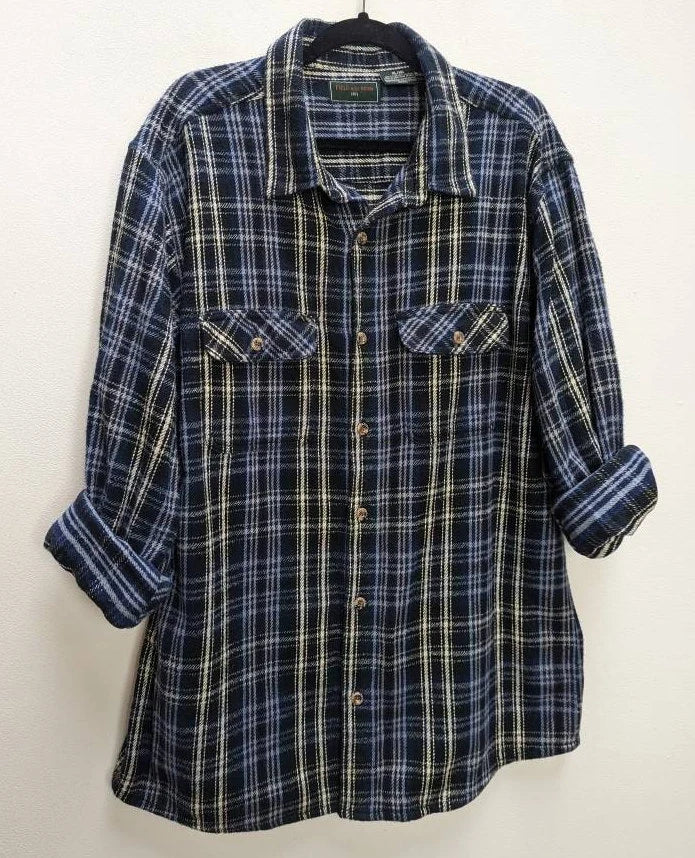 Blue, Black + White Check Flannel Shirt - XL