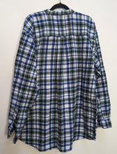 Load image into Gallery viewer, Blue, Black + Green Plaid Flannel Collarless Shirt - L
