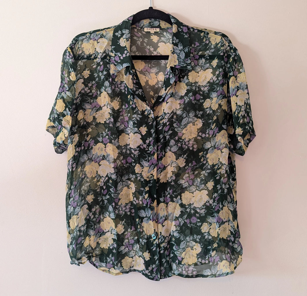 Sheer Green Floral Blouse - L