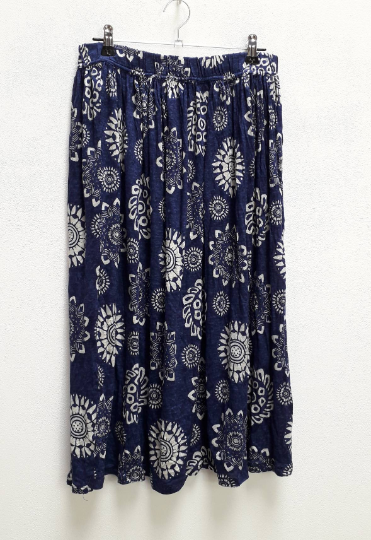 Blue + White Mandala Patterned Midi-Skirt - S/M