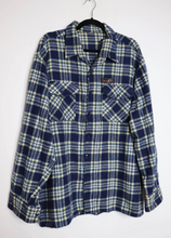 Load image into Gallery viewer, Blue + Yellow Plaid Wool Flannel Shirt - XL
