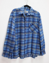 Load image into Gallery viewer, Blue + Yellow Plaid Flannel Shirt - L
