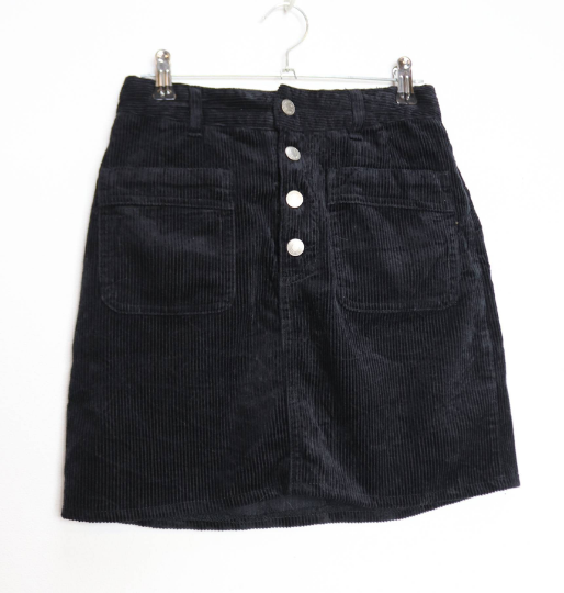 Black Corduroy Mini-Skirt - XS