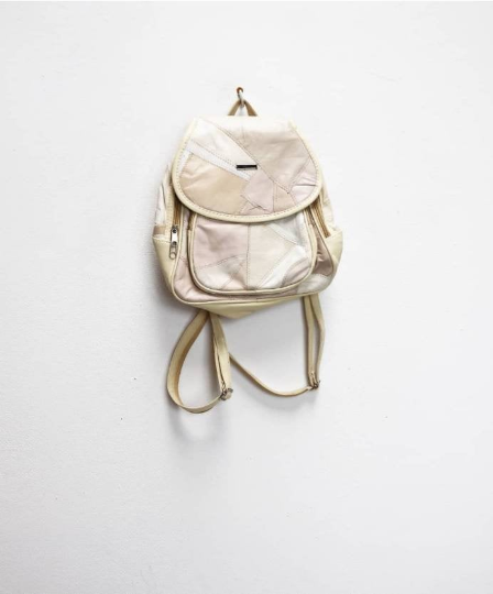 White Patchwork Faux-Leather Backpack