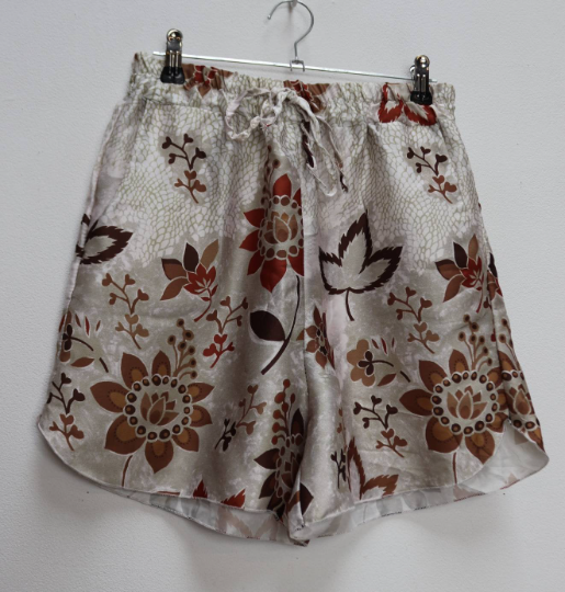 Brown Floral + Leaf Pattern Shorts - S