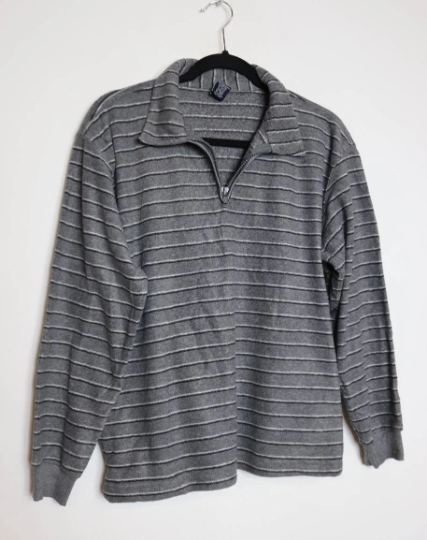 Grey Stripe Half-Zip Fleece Sweatshirt - S