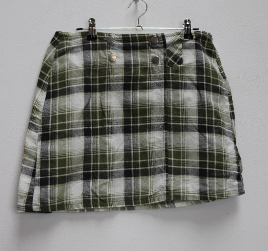 Green Plaid Mini-Skirt - L