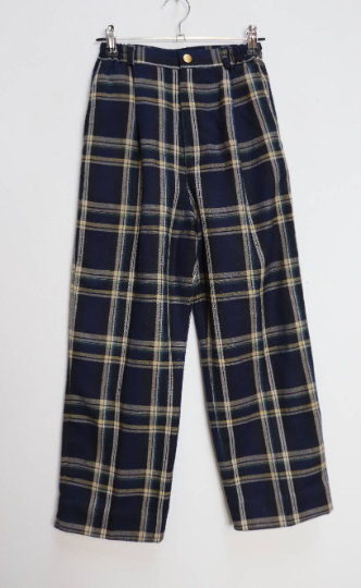 Navy Blue Plaid Trousers - XXS