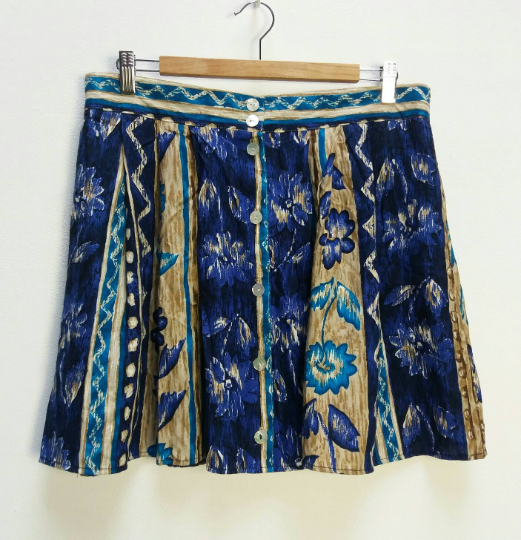 Blue Floral Patterned Mini-Skirt - XL