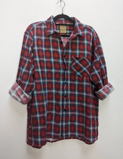 Red + Blue Check Flannel Shirt - L