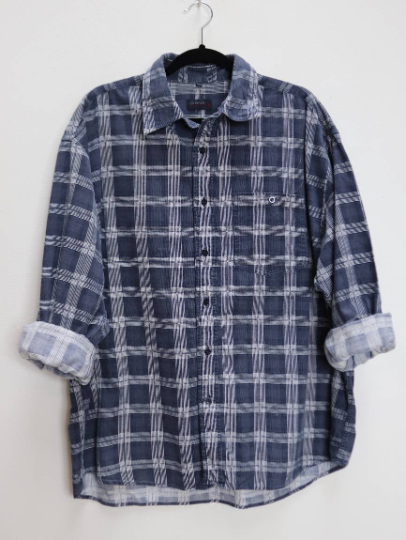 Blue Checkered Corduroy Shirt - XXL