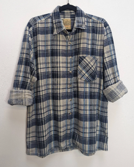 Blue Plaid Corduroy Shirt - L