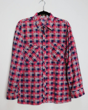 Load image into Gallery viewer, Pink + Blue Plaid Flannel Shirt - M
