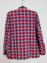 Load image into Gallery viewer, Pink + Blue Plaid Flannel Shirt - M

