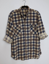 Load image into Gallery viewer, Blue + Brown Plaid Corduroy Shirt - L

