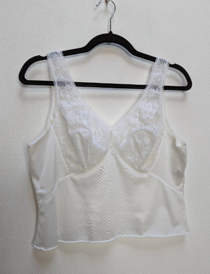 Sheer White Lacy Crop Top with Gems - S
