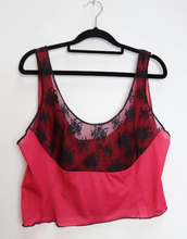 Load image into Gallery viewer, Sheer Red + Black Lacy Cropped Cami Top - L
