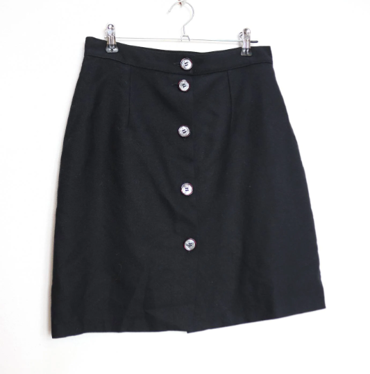 Black Wool Button-Down Mini-Skirt - S