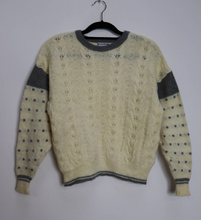 Load image into Gallery viewer, White + Grey Polka-Dot Cable-Knit Jumper - M
