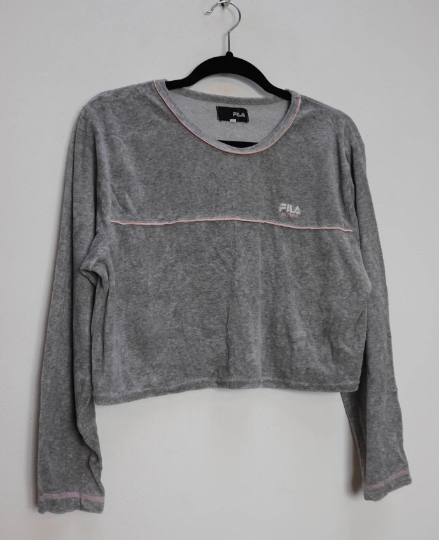Fila Grey Velvet Cropped Sweatshirt - L