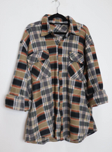 Load image into Gallery viewer, Brown + Black Plaid Fleece Shirt - L

