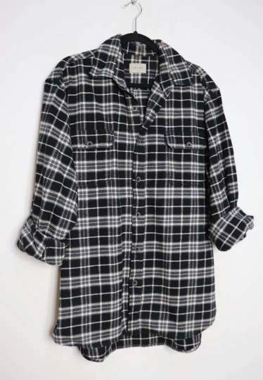 Black Plaid Flannel Shirt - XL
