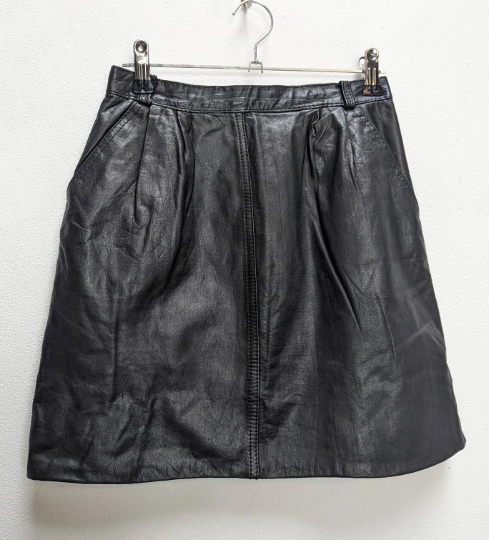 Black Leather Mini-Skirt - XS
