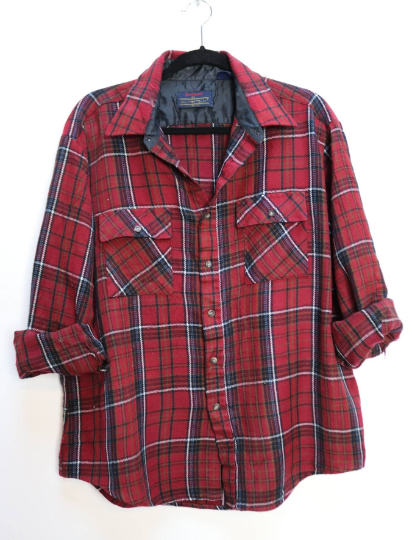 Red Plaid Flannel Shirt - XL