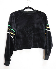 Load image into Gallery viewer, Black Striped Velour Cropped Sweatshirt - L

