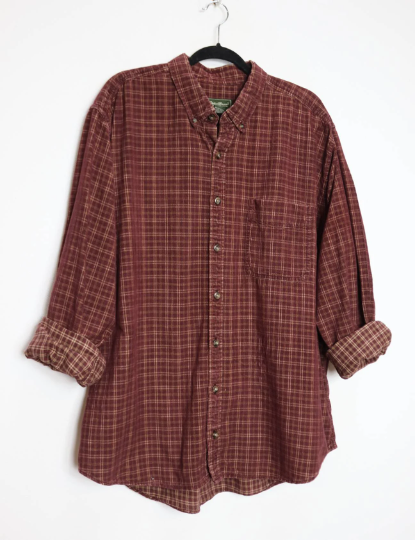 Burgundy Checkered Corduroy Shirt - XL