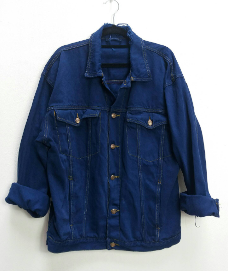 Blue Denim Jacket with Ripped Collar - XL