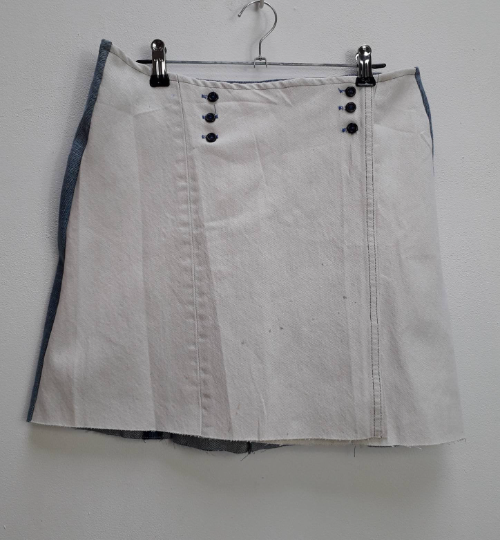 White + Blue Reworked Denim Mini-Skirt - M