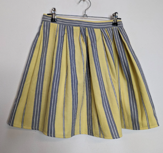 Yellow + Grey Stripe Mini-Skirt - S