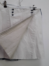 Load image into Gallery viewer, White + Blue Reworked Denim Mini-Skirt - M
